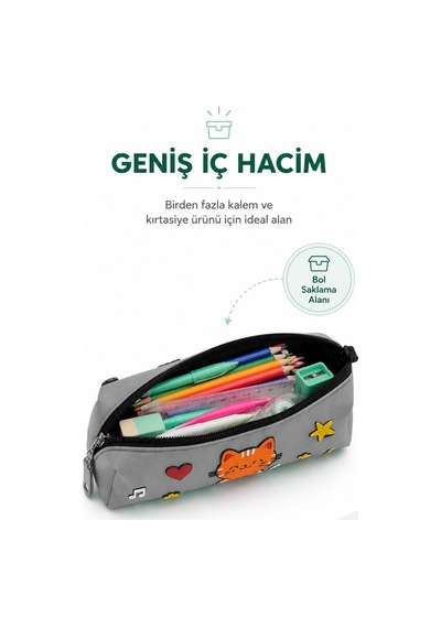 Kedi Tasarımlı PVC Kalem Kutusu – Dayanıklı Silikon Yapı, Çocuklar için Şık ve Pratik Okul Kalemlik