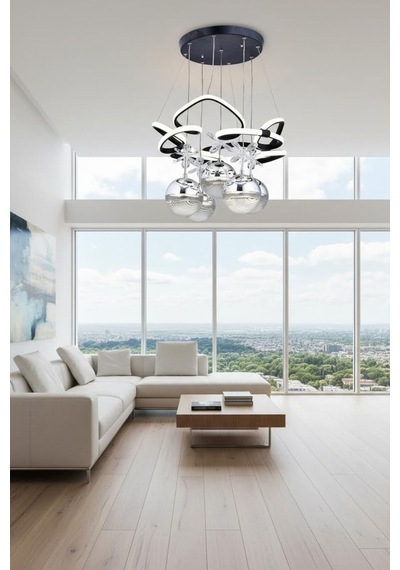 Helen 5 Top Led Sarkıt Avize,siyah,3 Renk Yanabilen Led Avize, Modern Salon Oda Led Avize