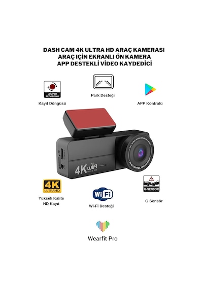 Bagajon Castu C9 Dash Cam 4k Ultra Hd Araç Kamerası Kaza Güvenlik Kamerası Wifi & App Destekli Video Kaydedici