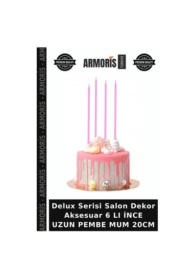 Delux Serisi Salon Dekor Aksesuar 6 Lı İnce Uzun Pembe Mum 20cm Çok Renkli