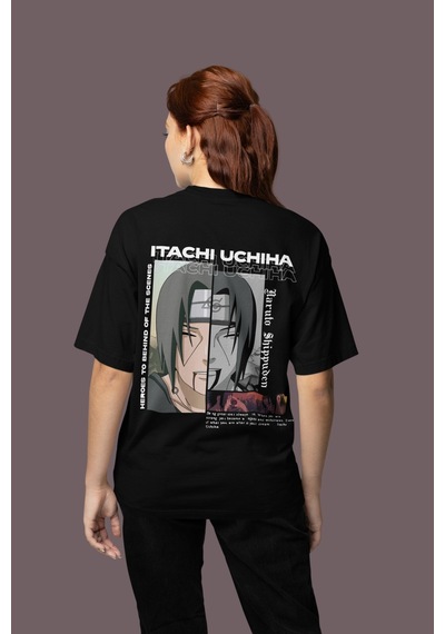 Sevbano Naruto Shippuden Itachi Uchiha Sırt Baskılı Unisex Oversize Anime Siyah