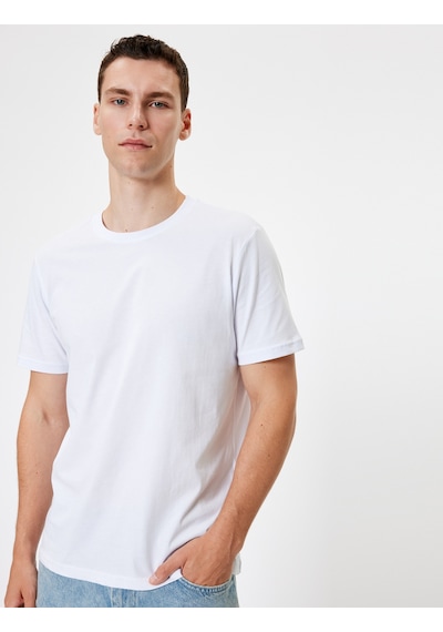 Koton Basic Tişört Kısa Kollu Bisiklet Yaka Pamuklu Beyaz 4sam10982hk Beyaz