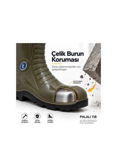 118 S4 Çelik Burunlu Pvc İş Çizmesi Tarım Hayvancılık Sanayi İnşaat Veteriner Çizmesi Palalı 118 S4
