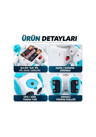 Uzaktan Kumandalı Sesli Işıklı 9 Fonksiyonlu Programlanabilir Disk Fırlatan Şarkıcı Oyuncak Robot