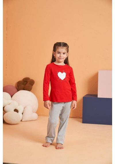 Pjs Kız Çocuk Anne-kız %100 Pamuklu Kalpli Desenli Çizgili Uzun Kollu Pijama Takım Kırmızı Pjs Kız Çocuk Anne-kız %100 Pamuklu Kalpli Desenli Çizgili Uzun Kollu Pijama Takım Kırmızı