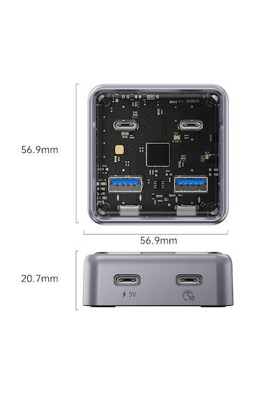 Orico Xhj2u2c-g2 Type-c & Type-a 4 Port 10gbps Hub & Güç Destekli, Çinko Alaşım, Şeffaf Şık Tasarım, Yüksek Hız, Tak Çalıştır Usb Hub Xhj2u2c-g2