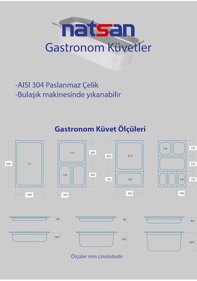 Paslanmaz Çelik Gastronom/gastronorm Küvet Gn 1/2-20 32,5 X 26,5 X 2 Cm