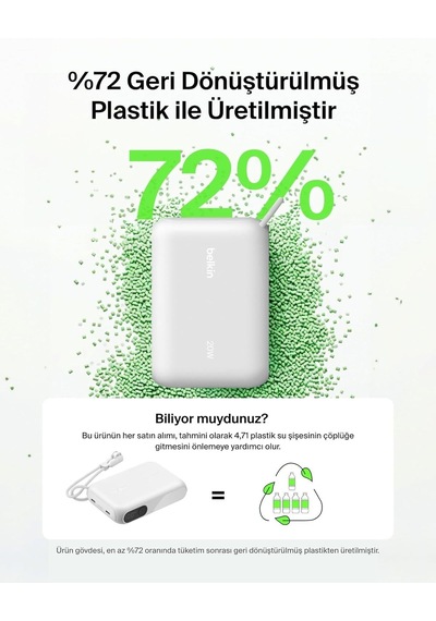 Belkin Bpb027hqwh Boostcharge 10.000 Mah 20w Usb-c Powerbank Dijital Göstergeli Taşınabilir Şarj Cihazı - Beyaz Siyah