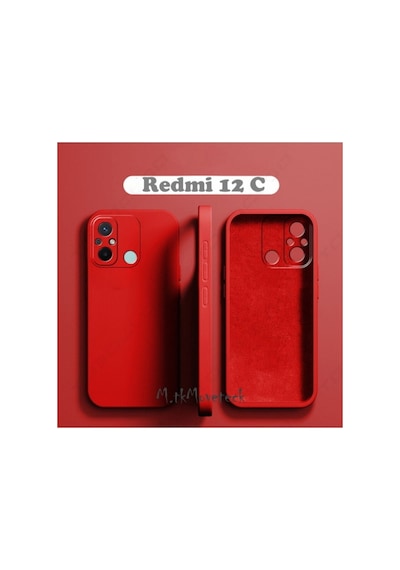 Xiaomi Redmi 12c Uyumlu Kılıf Kamera Korumalı Içi Kadife Süet Yumuşak Hisli Lansman Silikon Kapak Kırmızı