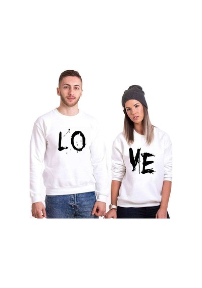 Tshirthane Lo Ve Brash Sevgili Kombinleri Unisex Sweatshirt Kırık Beyaz
