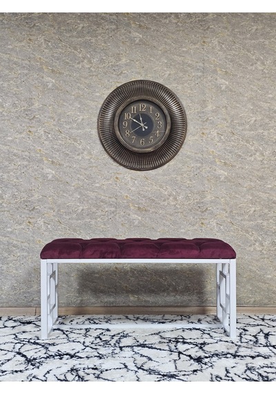 Zafir Beyaz Boyalı İçi Kareli Diktörtgen 100 Cm X 40 Cm Oturak Puf - Bench - Makyaj Oturağı - Oturak Bordo