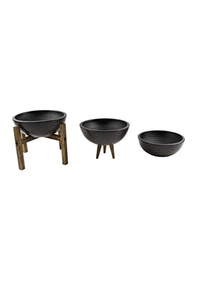 Siyah Granit Efektli Toprak Saksı Üçlü Set - 20 Cm Çap