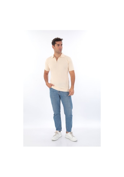 Monox Erkek Polo Yaka Fermuarlı Spor Yazlık Triko Tişort Bej