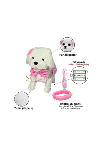 Vardem Oyuncak Tasma Kumandalı Yürüyen Havlayan Ve Kuyruk Sallayan Peluş Köpek Pembe