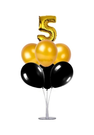 5 Yaş Rakam Folyo Balon Altın Gold 40 CM Balon Stand. 6 Adet Bal