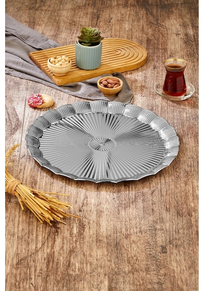 Cooker 35 Cm Metal Yuvarlak Gümüş Sunum Tepsisi Ckr3903 Diğer