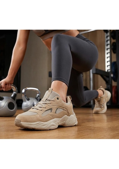 Rahat Anatomik Yüksek Taban Kadın Spor Ayakkabı Kum Beji