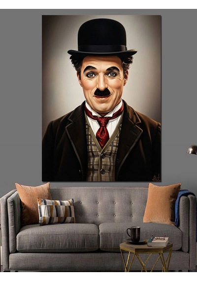 Ahşap Tablo Charlie Chaplin Portre Çizimi