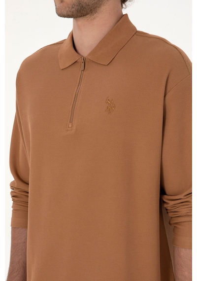 U.S. Polo Assn. Erkek Comfort Fit Yarım Fermuarlı Camel Sweatshirt 50313754-VR233