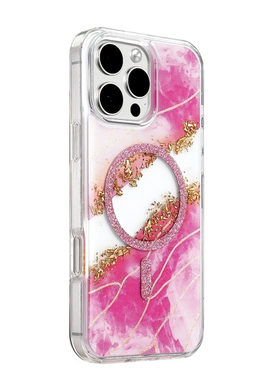 Onegif Apple İphone 16 Pro Max Lotus Simli Magsafe Kapak - Pembe - Pembe