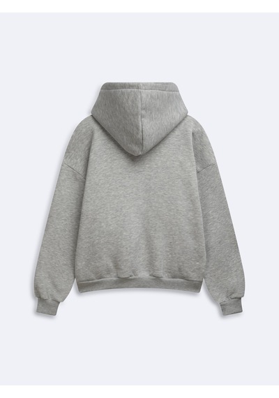 LTB Relaxed Fit Fermuarlı Kapüşonlu Gri Sweatshırt
