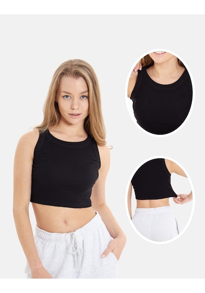 Alya Underwear Kaşkorse Kalın Biye Crop Siyah