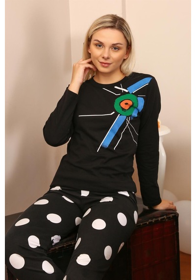 Akbeniz Kadın Uzun Kol Penye Pijama Takım 4176 - S Siyah