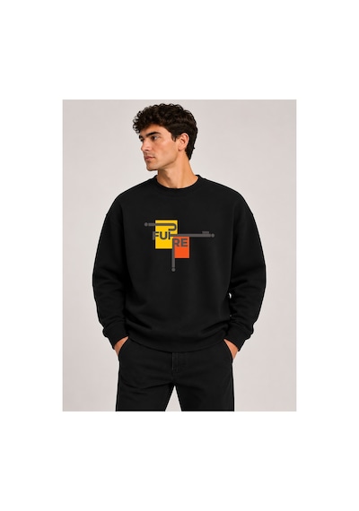 Herkesemoda Future Baskılı Bisiklet Yaka Şardonlu 2 İplik Sweatshirt Siyah