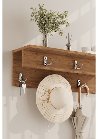 Aeka Ae-7003 Mimoza Atlantik Çam Duvara Monte 7 Askılı Raflı Portmanto Antre Hol Vestiyer Askılık 90 24 25,8 Cm