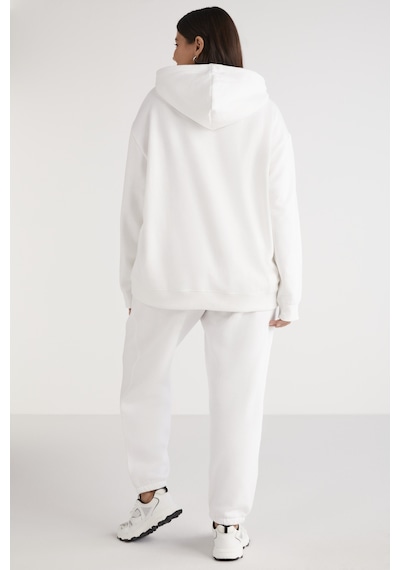 ETHIQUET TEREZABB Kadın Içi Polarlı Yumuşacık Comfort Fit Kapüşonlu Kanguru Cep Beyaz Büyük Beden Sweatshirt