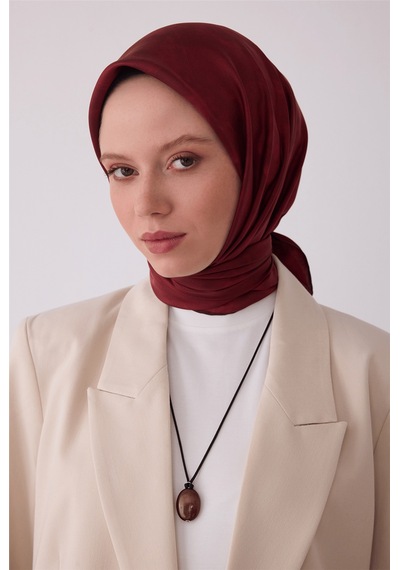 Belli Soyut Desen %100 Twill İpek Eşarp Be28 Kırmızı