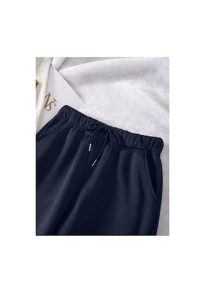 Tarzsokak Essnce Solid Drawstring Waist Thermal Lined 4 Mevsim Eşofman Lacivert