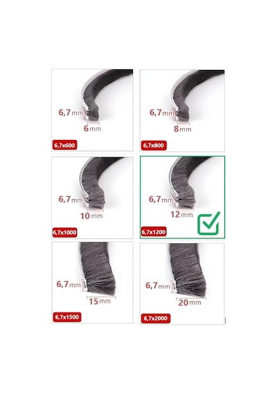 Cam Balkon, Sürgülü Kapı Fitili, Kıl Fitil Taban 6,7 Mm, Yükseklik 12 Mm, Uzunluk 10 Metre 67x1200 Diğer