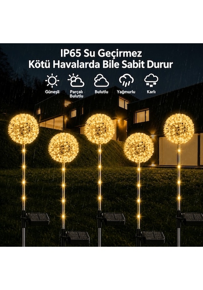 2'li Güneş Enerjili Karahindiba Bahçe Lambası Solar Led Dekoratif Dış Mekan Aydınlatma Sıcak Beyaz