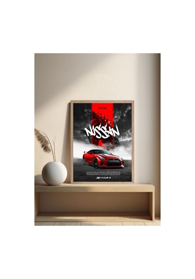 Nissan R35 Doğal Ahşap Çerçeveli Tek Parça Dekoratif Tablo Çok Renkli - 819006298 Çok Renkli