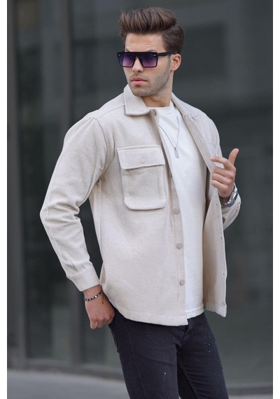 Madmext Bej Oversize Oduncu Erkek Gömlek 6709 Bej
