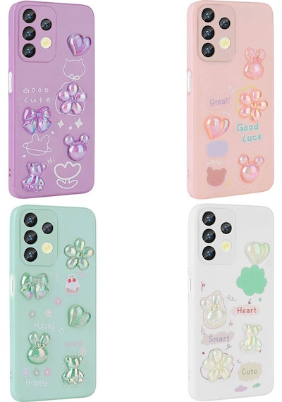 Samsung Uyumlu Galaxy A13 4g Kılıf Kabartma Figürlü Parlak Zore Toys Silikon Kapak Light Green