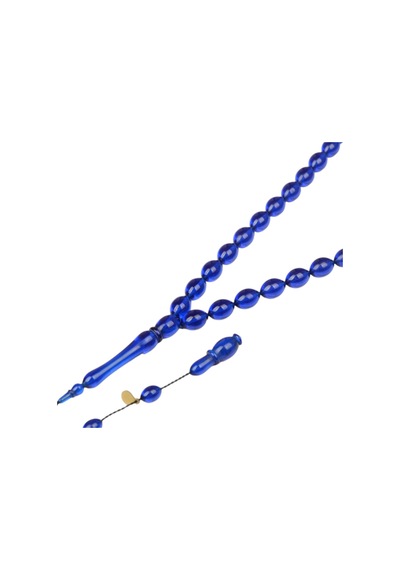 Arpa Kesim 11x8 Mm İmzalı Ateş Kehribar Sistem Püsküllü Tesbih Lacivert