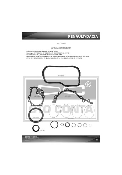 Otoconta Alt Takım Contası R19-clıo 1.4 8v Enjektörlü E6j-e7j Keçeli 40116004 7701348178