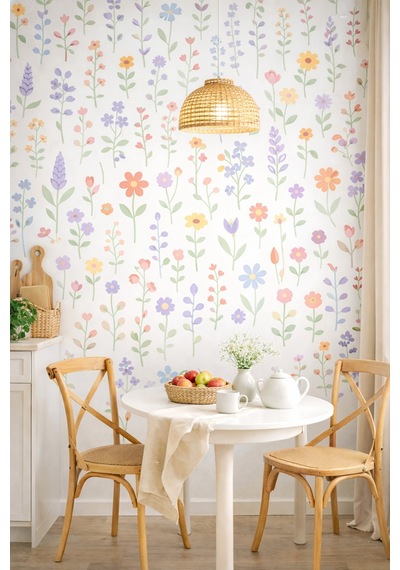 Pastel Çiçek Duvar Sticker Seti 38 Parça Çocuk Odası, Bebek Odası, Mutfak Ve Çalışma Alanı Dekoru Dijital Baskı