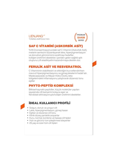 %14.5 Saf C Vitamini & Glutatyon Leke & Kırışıklık Karşıtı Yoğun Aydınlatıcı Ton Eşitleyici Ampül 15 Ml