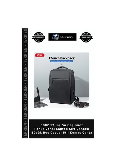 Cb02 17 İnç Su Geçirmez Fonksiyonel Laptop Sırt Çantası Büyük Boy Casual Stil Kumaş Çanta Siyah