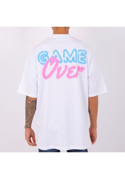 Flood Of Style Erkek Beyaz Game Over Baskılı Oversize Bisiklet Yaka Tshirt
