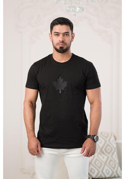 Paul Martin Bisiklet Yaka Önü Baskılı Pamuklu Basic Regular Fit T-shirt Siyah