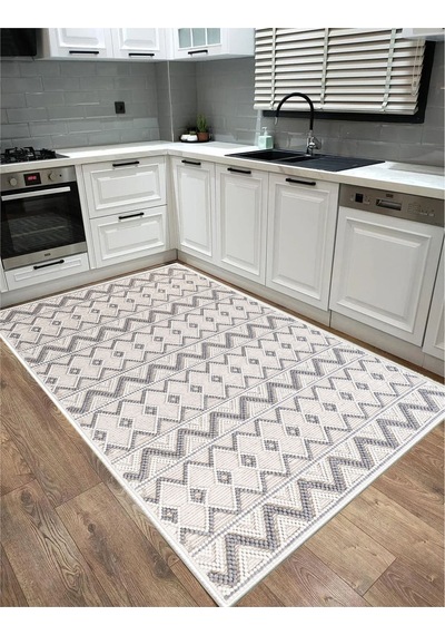 STY Home Yıkanabilir Kaymaz Taban Dekoratif Salon Mutfak Halı 1 Gri