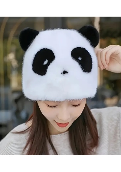Caş Dekorasyon Siyah Ve Beyaz Renk Panda Figürlü Peluş Şapka Siyah - Beyaz