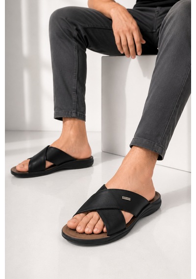 Daye 45008 Hafif Yumuşak Tabanlı Comfort Jelli Çapraz Bant Erkek Terlik Siyah