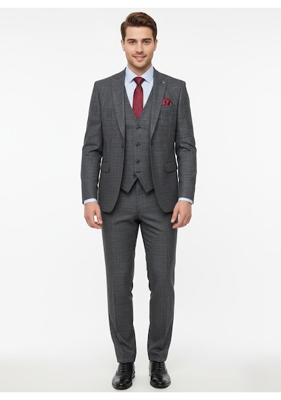 Presto Erkek Slimfit 6 Drop Yelekli Takım Elbise Siyah 786-022 Siyah
