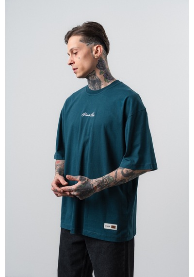 Respire Erkek Private Baskılı Oversize T-shirt Zümrüt Yeşil