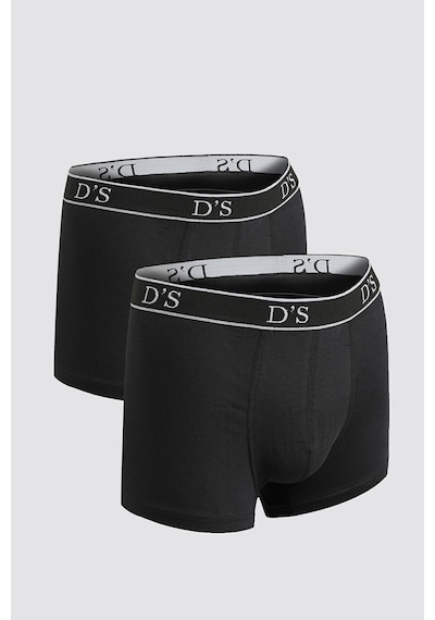 D's Damat Beli Lastikli Marka Logolu Likralı Esneyebilen 2'li Boxer Set - Siyah 4HC44ORTBS02
